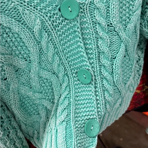 98% Cotton Pilcro Mint Green Cable Knit Cardigan Size XS - Picture 4 of 6